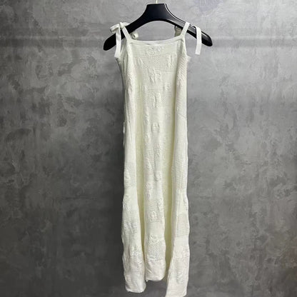 White Embossed Logo Dress by Chanel