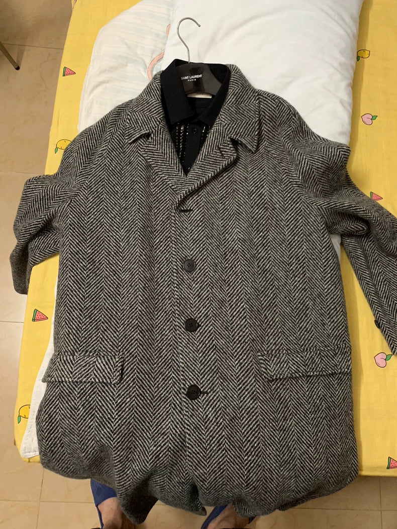 Saint Laurent Herringbone Wool Coat