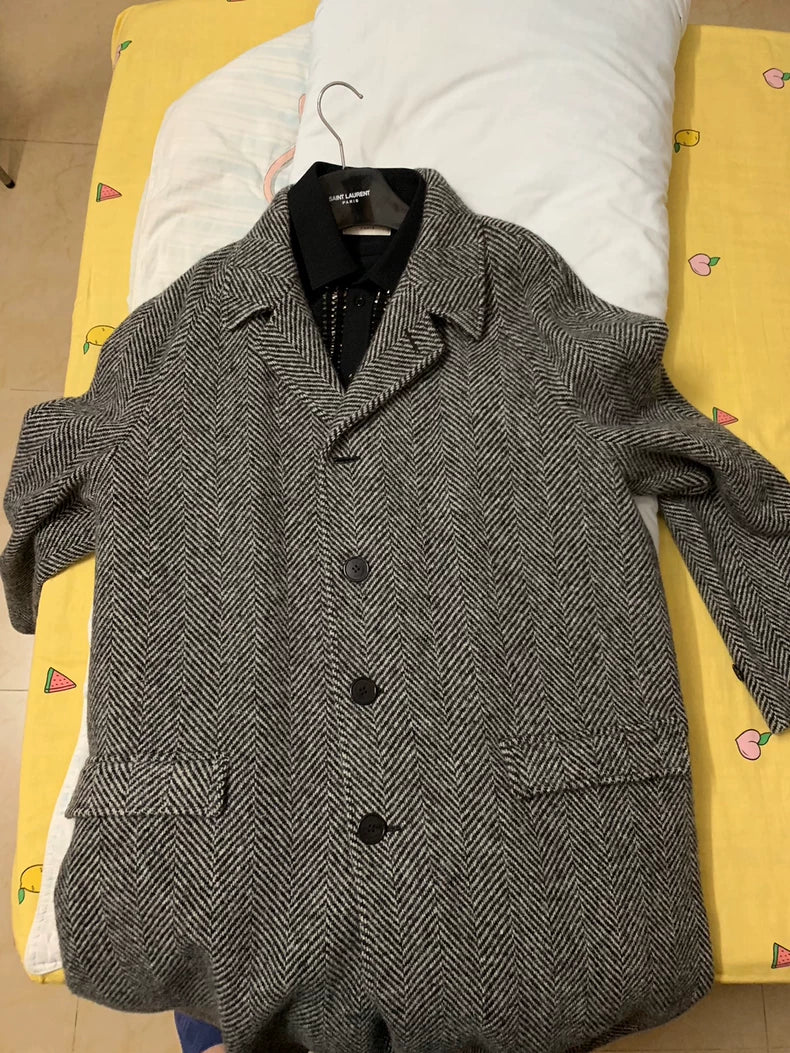 Saint Laurent Herringbone Wool Coat