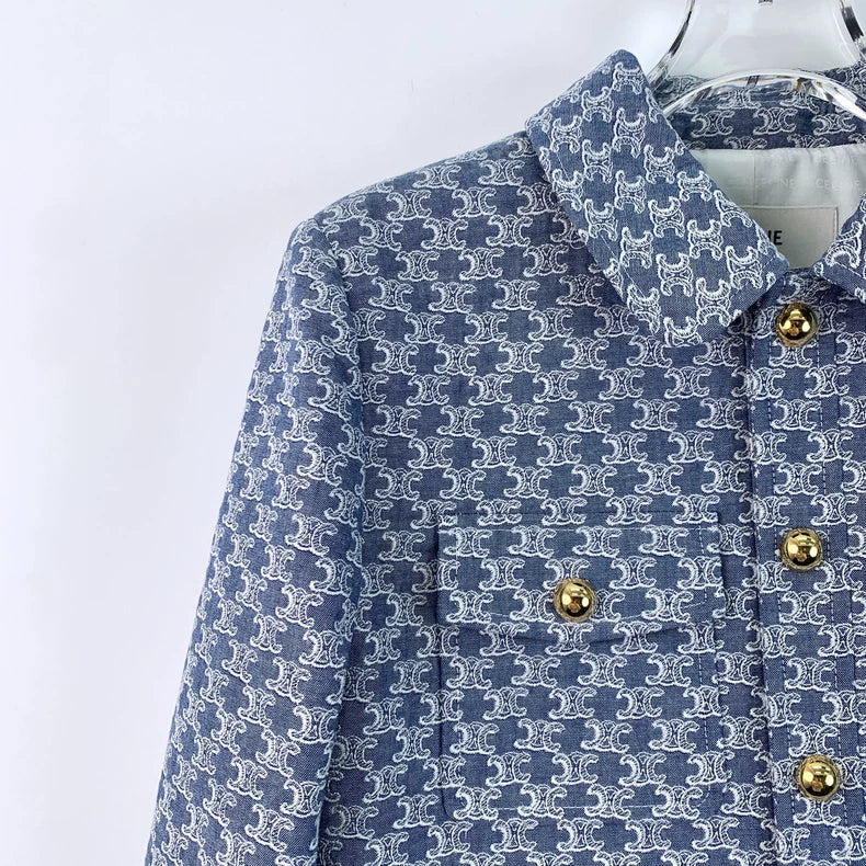 Blue Printed Celine Long Sleeve Jacket
