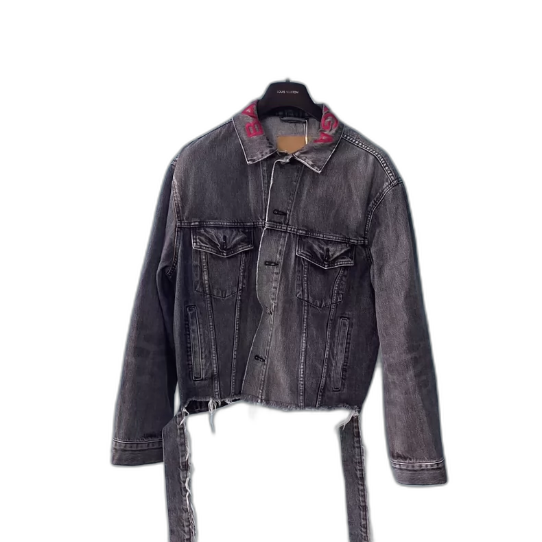Balenciaga Red Collared Logo Denim Jacket