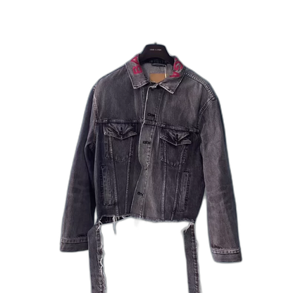 Balenciaga Red Collared Logo Denim Jacket
