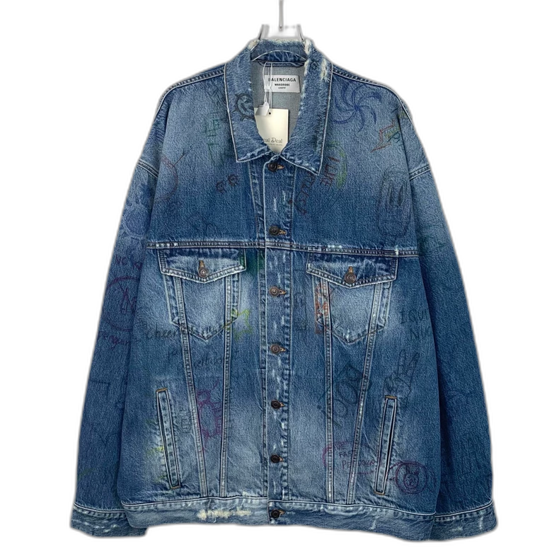 Balenciaga Blue Graffiti Print Denim Jacket
