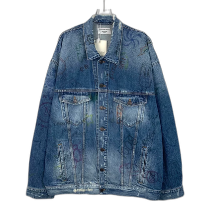 Balenciaga Blue Graffiti Print Denim Jacket