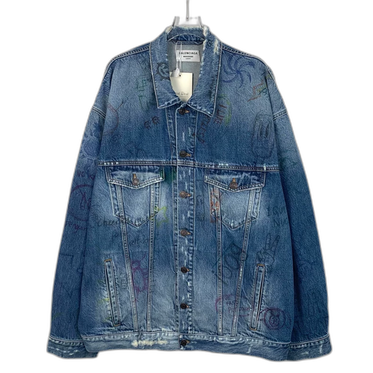 Balenciaga Blue Graffiti Print Denim Jacket