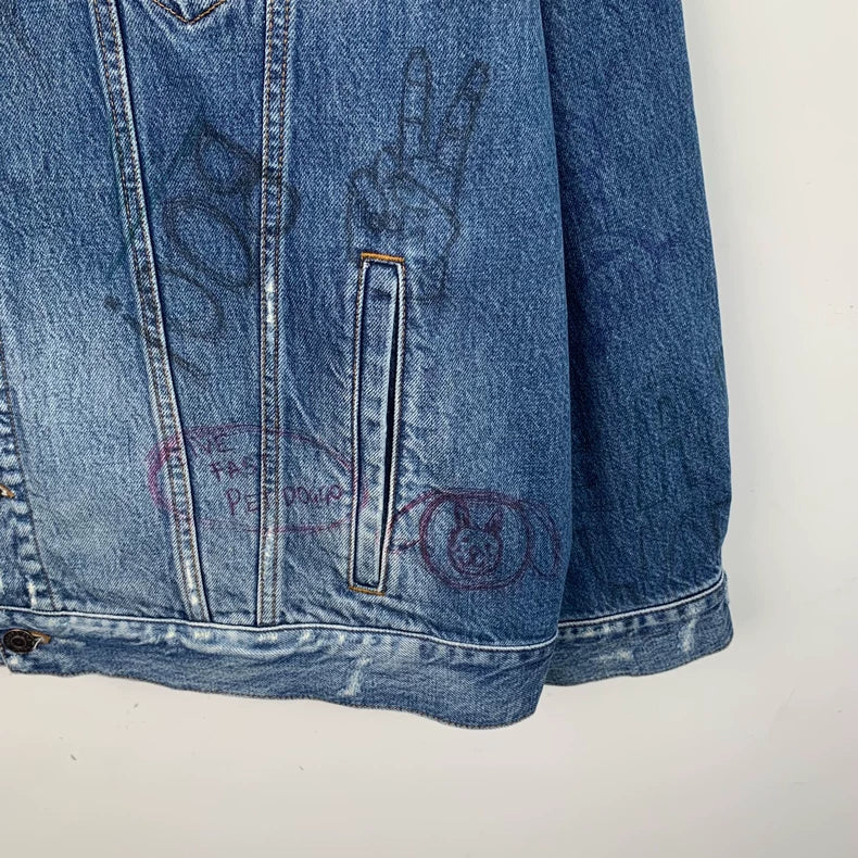 Balenciaga Blue Graffiti Print Denim Jacket