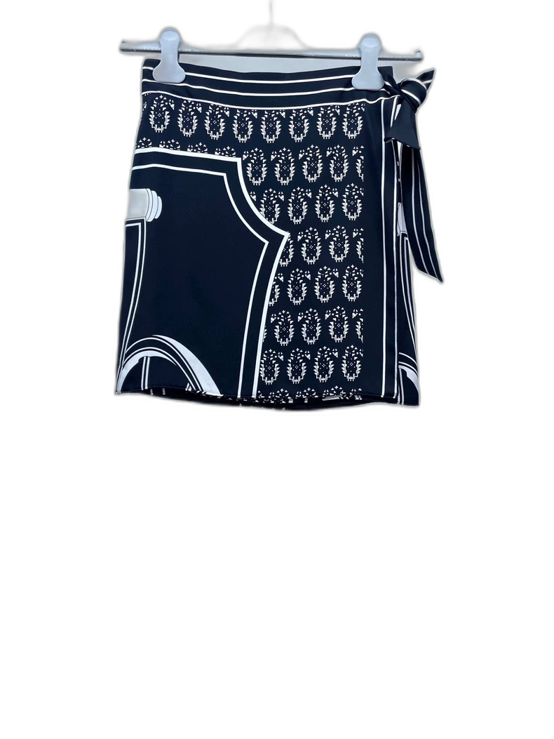 Hermes Black and White Silk Skirt