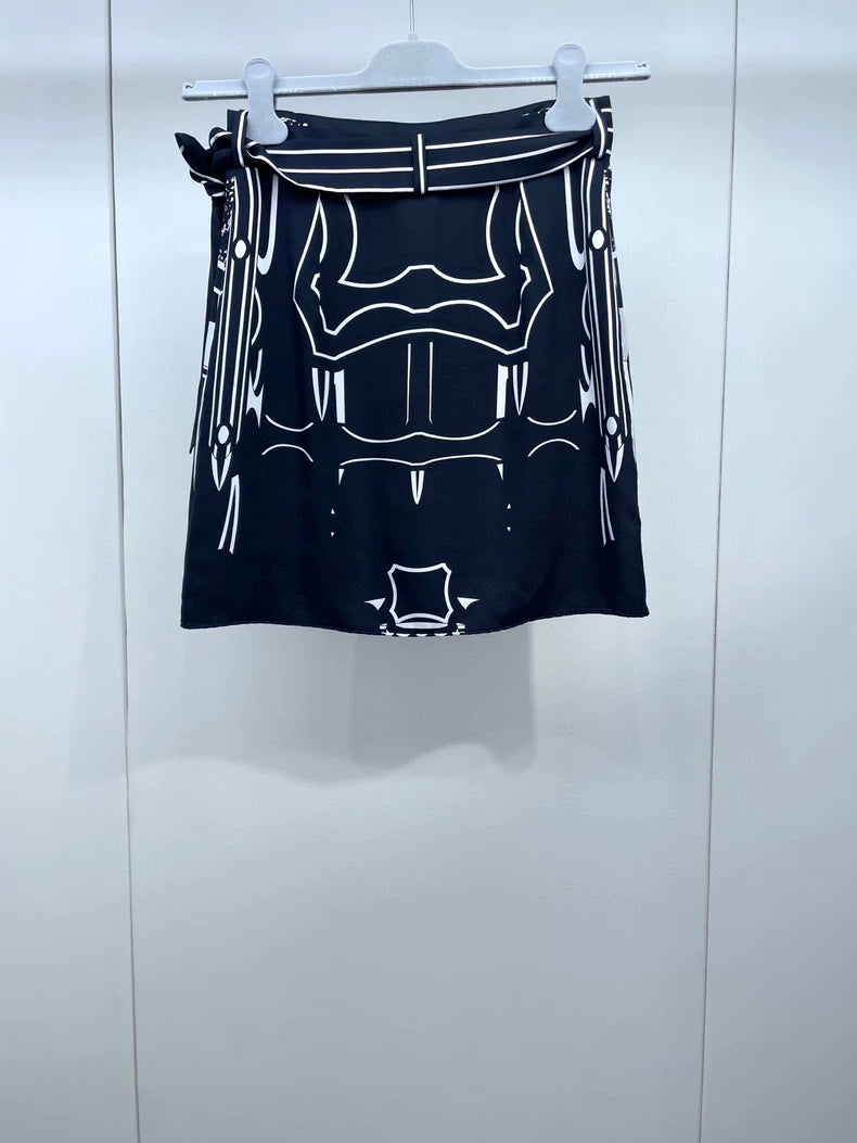 Hermes Black and White Silk Skirt