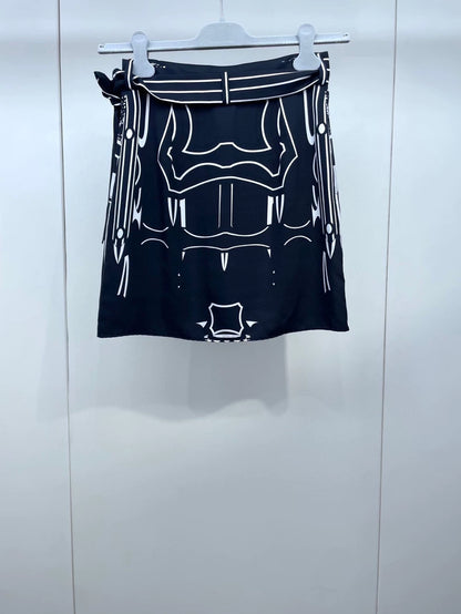Hermes Black and White Silk Skirt