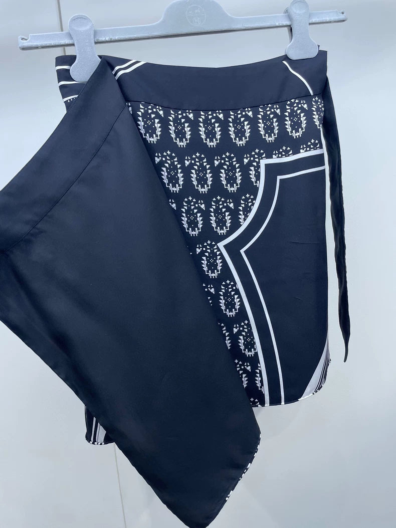 Hermes Black and White Silk Skirt
