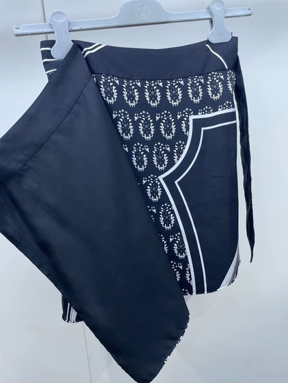 Hermes Black and White Silk Skirt