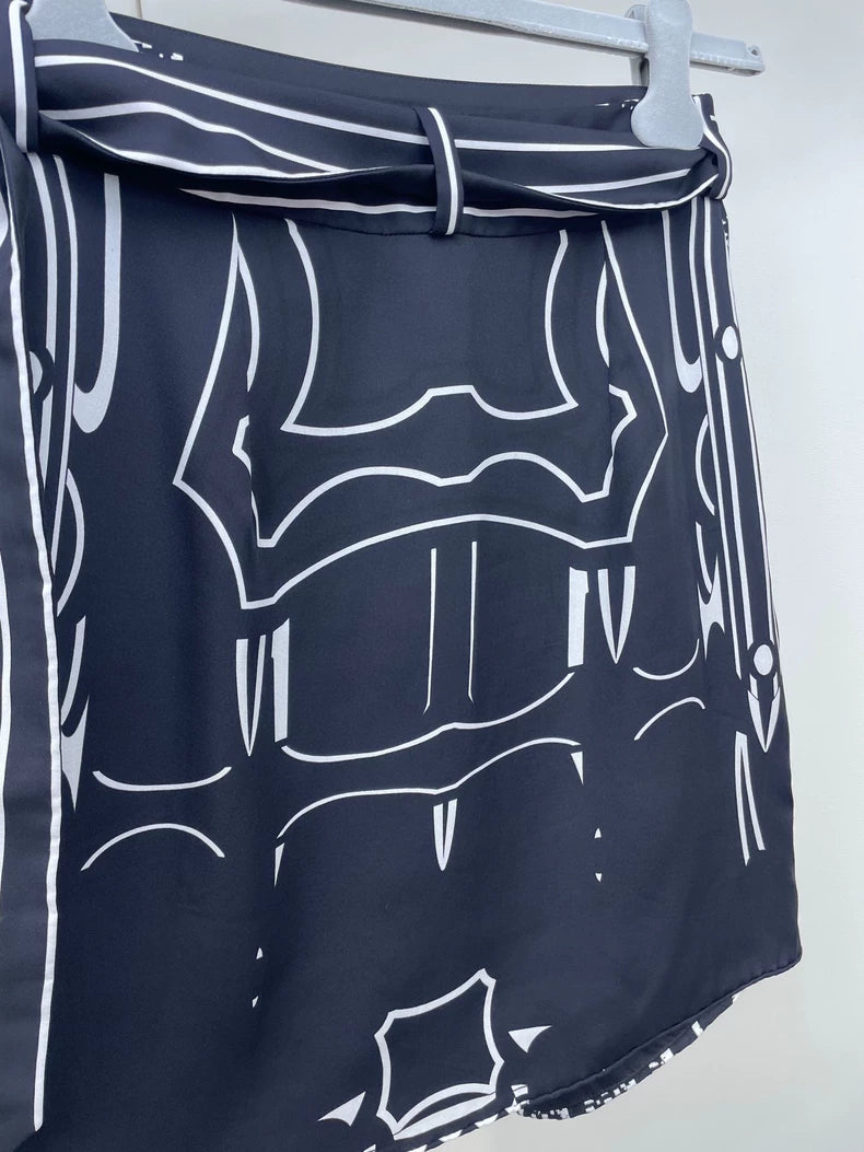 Hermes Black and White Silk Skirt