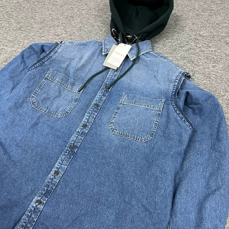 Balenciaga Denim Jacket With Green Hood