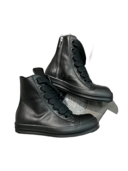 Rick Owens High-Top Black Leather Sneakers-yf