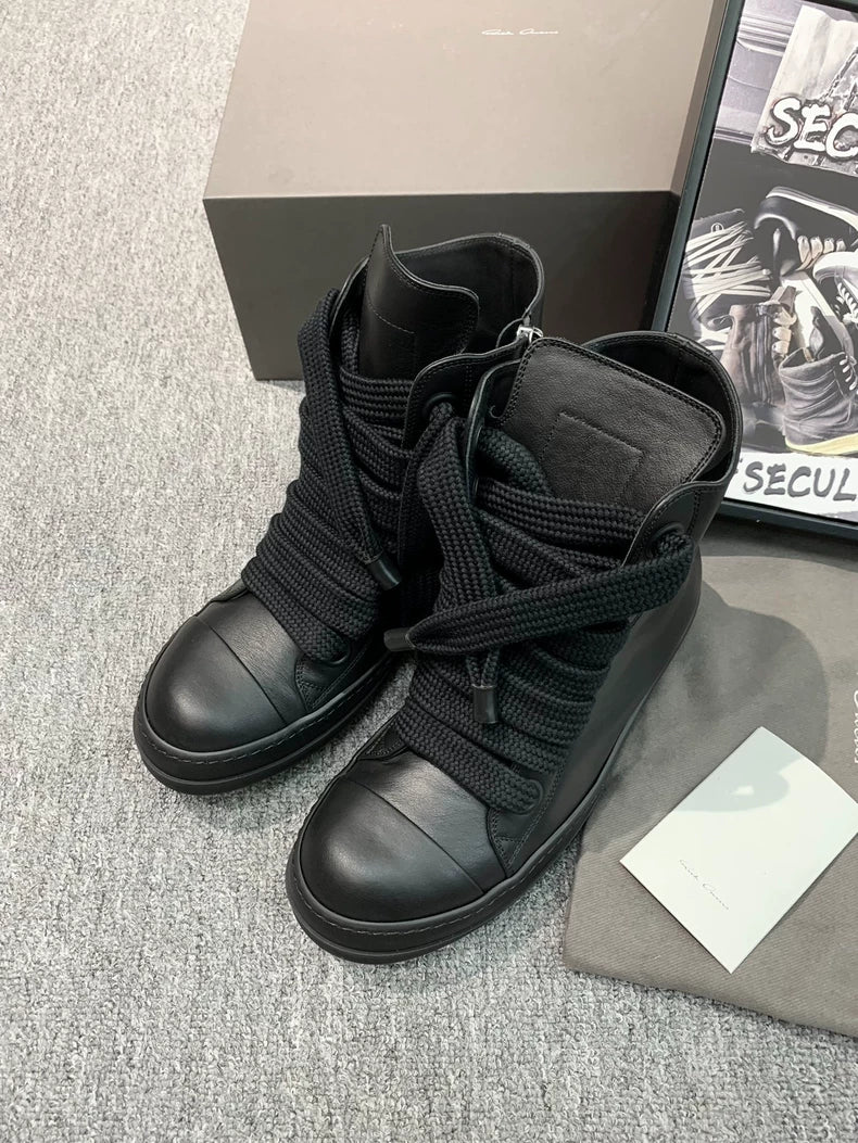 Rick Owens High-Top Black Leather Sneakers-yf