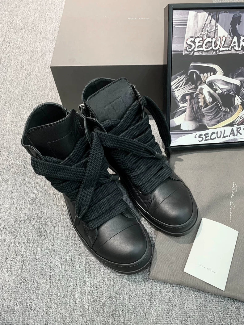 Rick Owens High-Top Black Leather Sneakers-yf