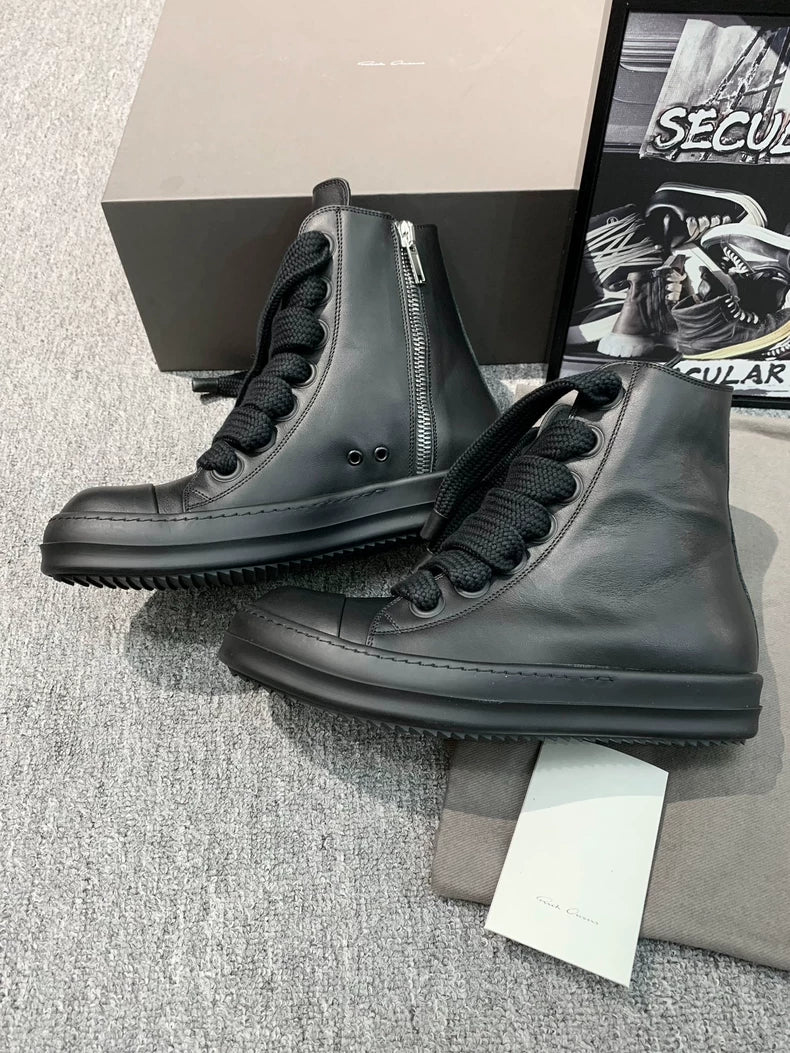 Rick Owens High-Top Black Leather Sneakers-yf
