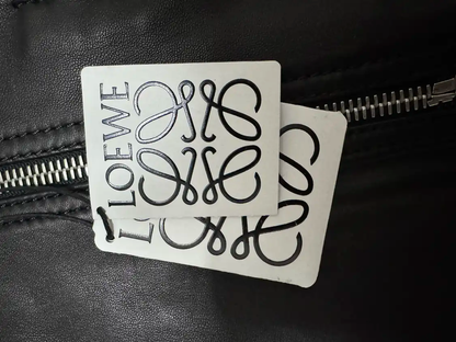 LOEWE Black Leather Embroidered Men's Motorcycle Jacket 0089