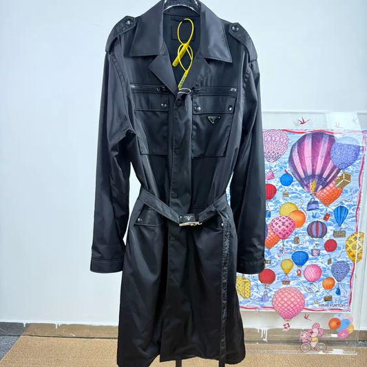 Prada Black Polyester Men's Outerwear Coat