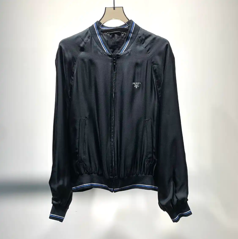 Prada Black Men's Jacket with Blue Stripes