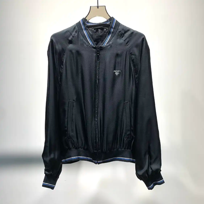 Prada Black Men's Jacket with Blue Stripes