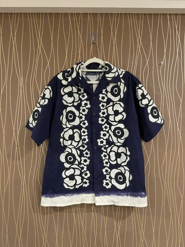 Prada Navy Floral Pattern Short Sleeve Shirt