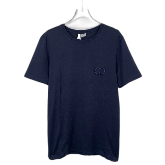 Dior Logo Embroidered Navy Cotton T-Shirt