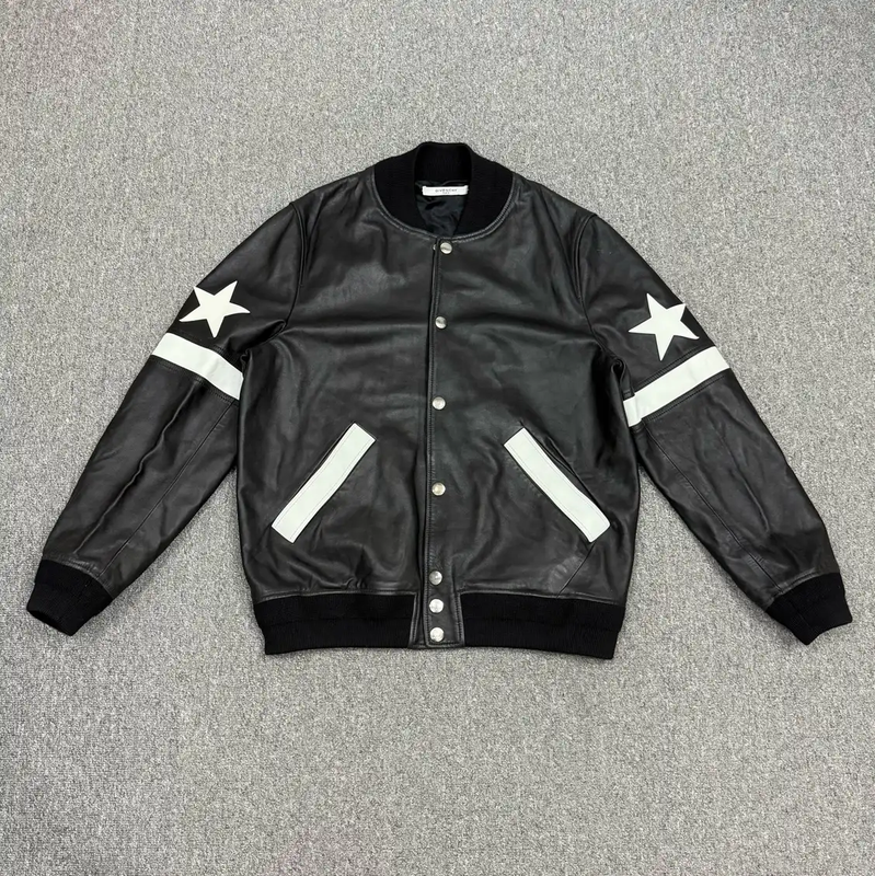 Givenchy Black Leather Bomber Jacket Size XL 0089