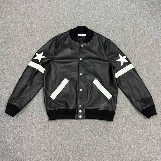 Givenchy Black Leather Bomber Jacket Size XL 0089