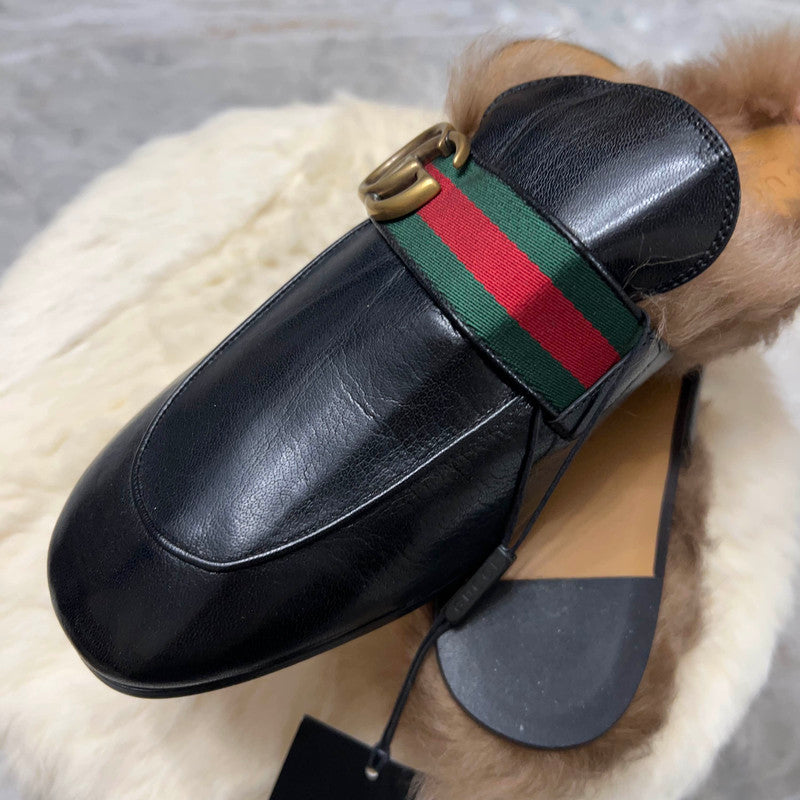 Gucci Princetown Black Fur Mules for Men 0079