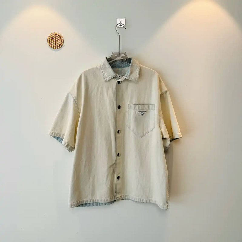 Prada Beige Denim Short-Sleeve Shirt