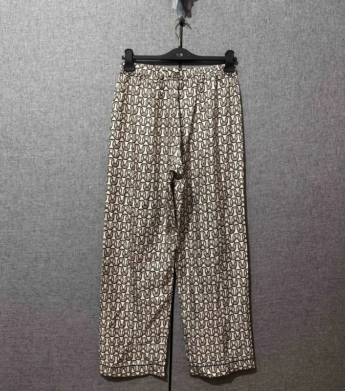 Prada White Silk Logo Print Casual Pants