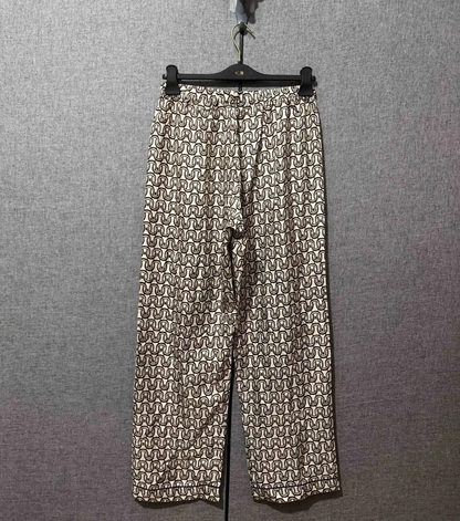 Prada White Silk Logo Print Casual Pants