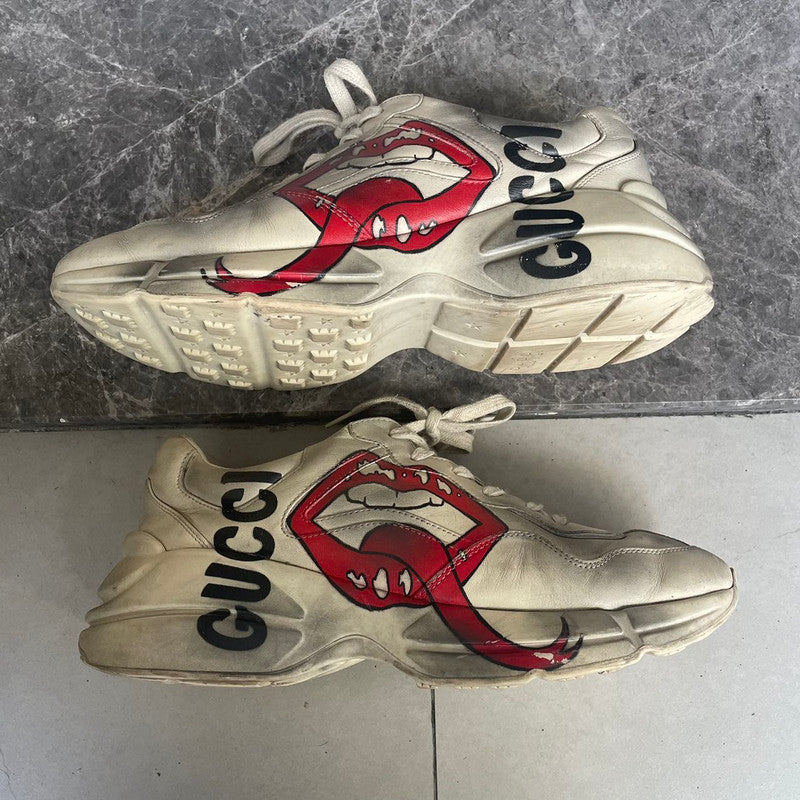 Gucci Rhyton Leather Lip Print Casual Sneakers 0079