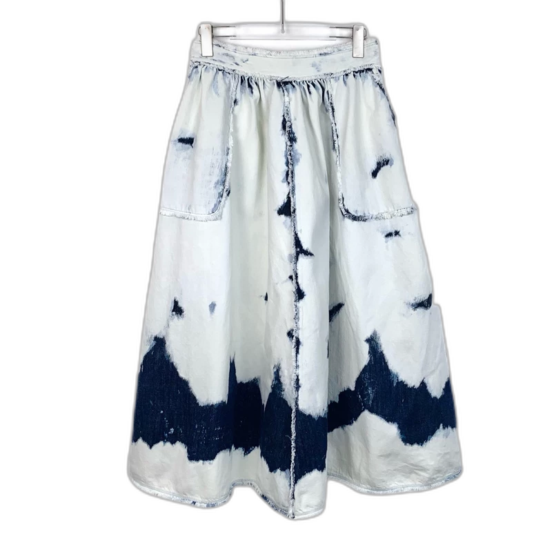 White Tie-Dye Cotton Denim Skirt