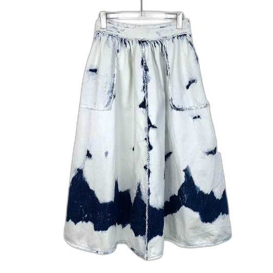 White Tie-Dye Cotton Denim Skirt