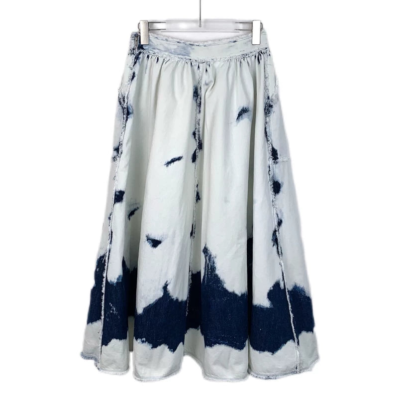 White Tie-Dye Cotton Denim Skirt
