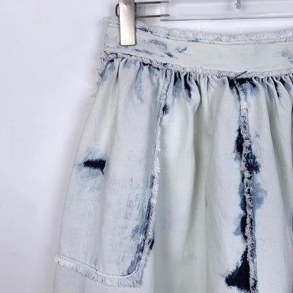 White Tie-Dye Cotton Denim Skirt