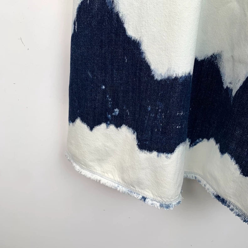 White Tie-Dye Cotton Denim Skirt