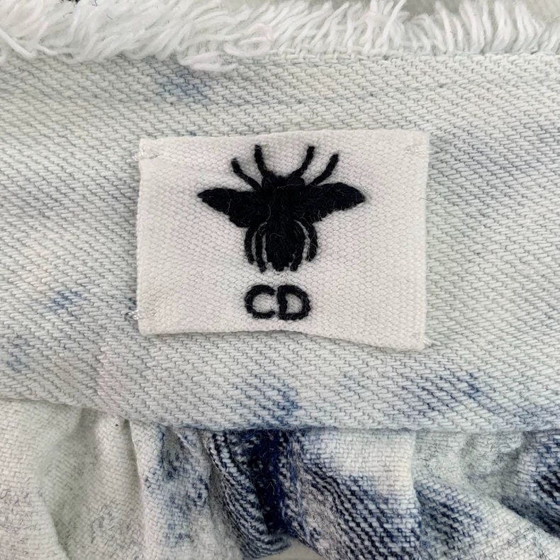 White Tie-Dye Cotton Denim Skirt