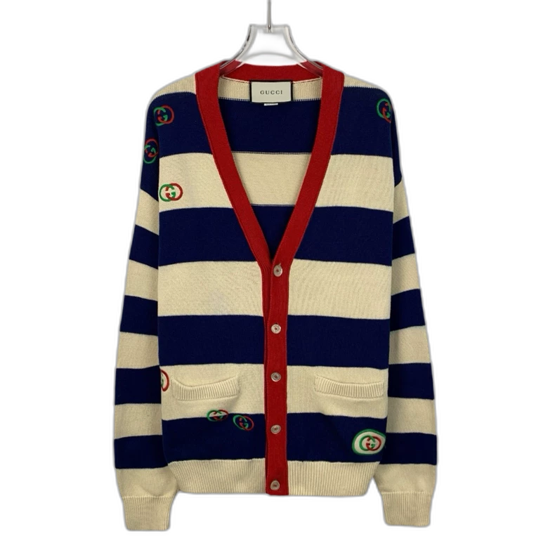 Gucci Striped V-Neck Long Sleeve Cardigan