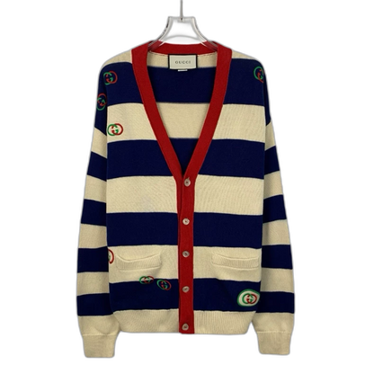 Gucci Striped V-Neck Long Sleeve Cardigan