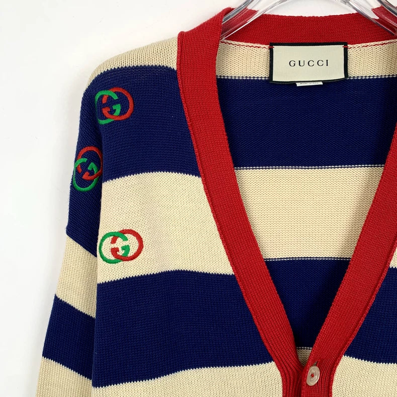 Gucci Striped V-Neck Long Sleeve Cardigan