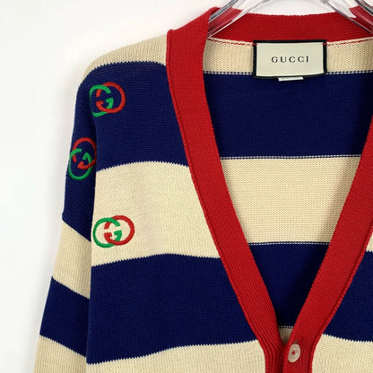 Gucci Striped V-Neck Long Sleeve Cardigan