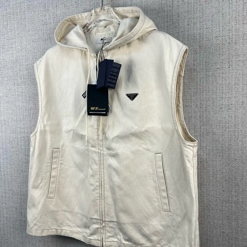 Prada Hooded Vest in Light Cream