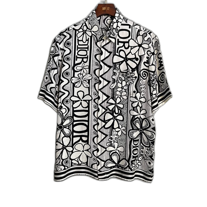 Dior Stussy Black White Floral Short Sleeve Shirt