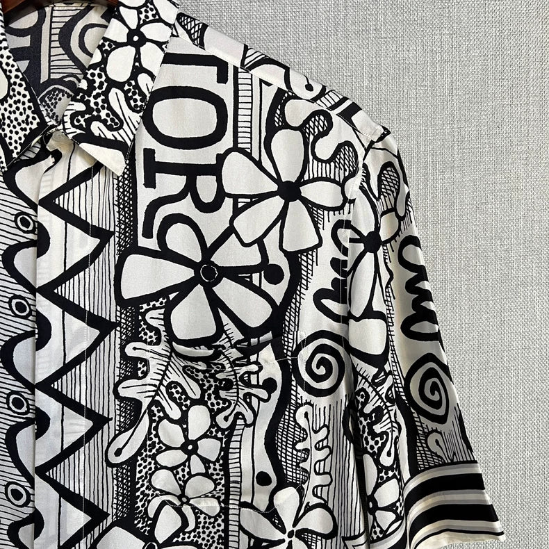 Dior Stussy Black White Floral Short Sleeve Shirt