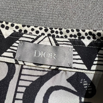 Dior Stussy Black White Floral Short Sleeve Shirt