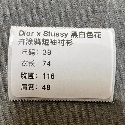 Dior Stussy Black White Floral Short Sleeve Shirt