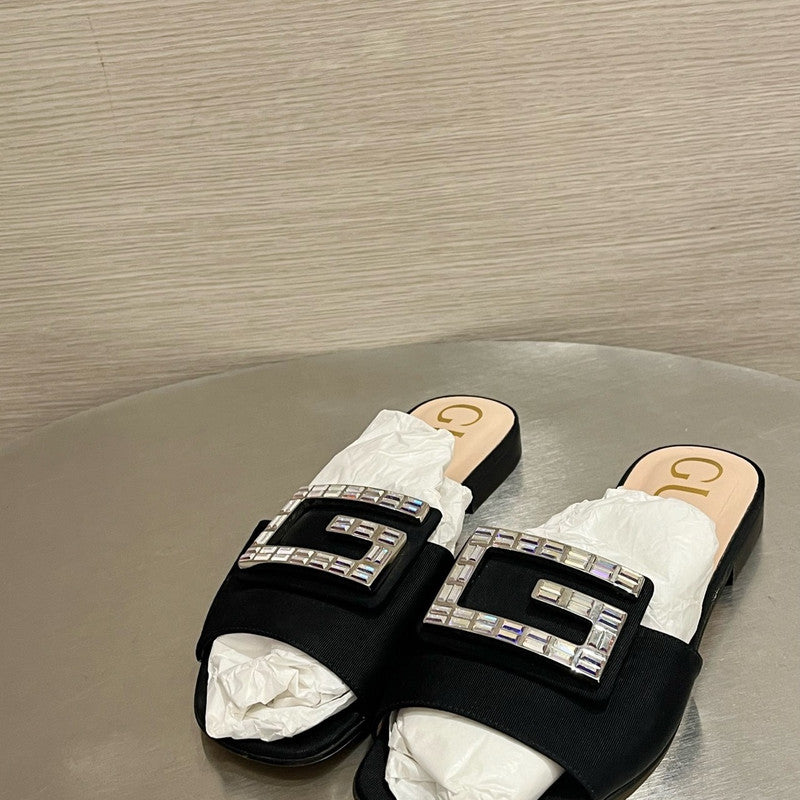 Gucci Crystal GG Logo Black Slide Sandals 0079